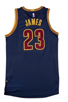 2016-17 LeBron James Game Used & Signed Cleveland Cavaliers Navy Alternate Jersey (MEARS A10, Lue LOA & JSA)